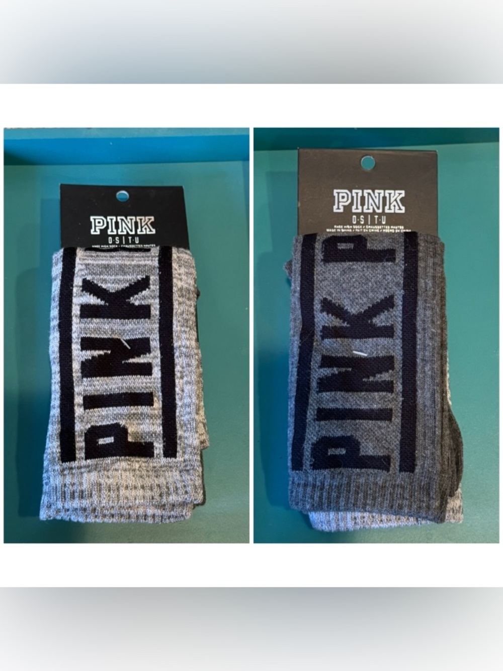 PINK Victoria's Secret Gray and Black Logo Knee Socks (2 pairs in 1 pack)